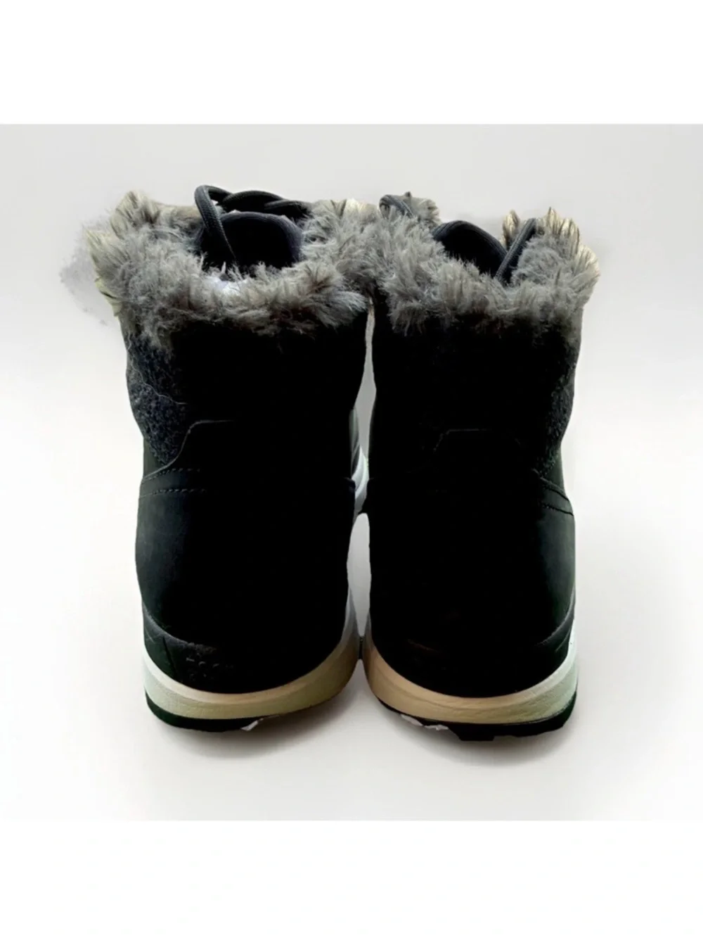 Rockport Work Pulse Women’s Sz 9 Black Lace-Up Winter Boots Gray Faux Fur Trim